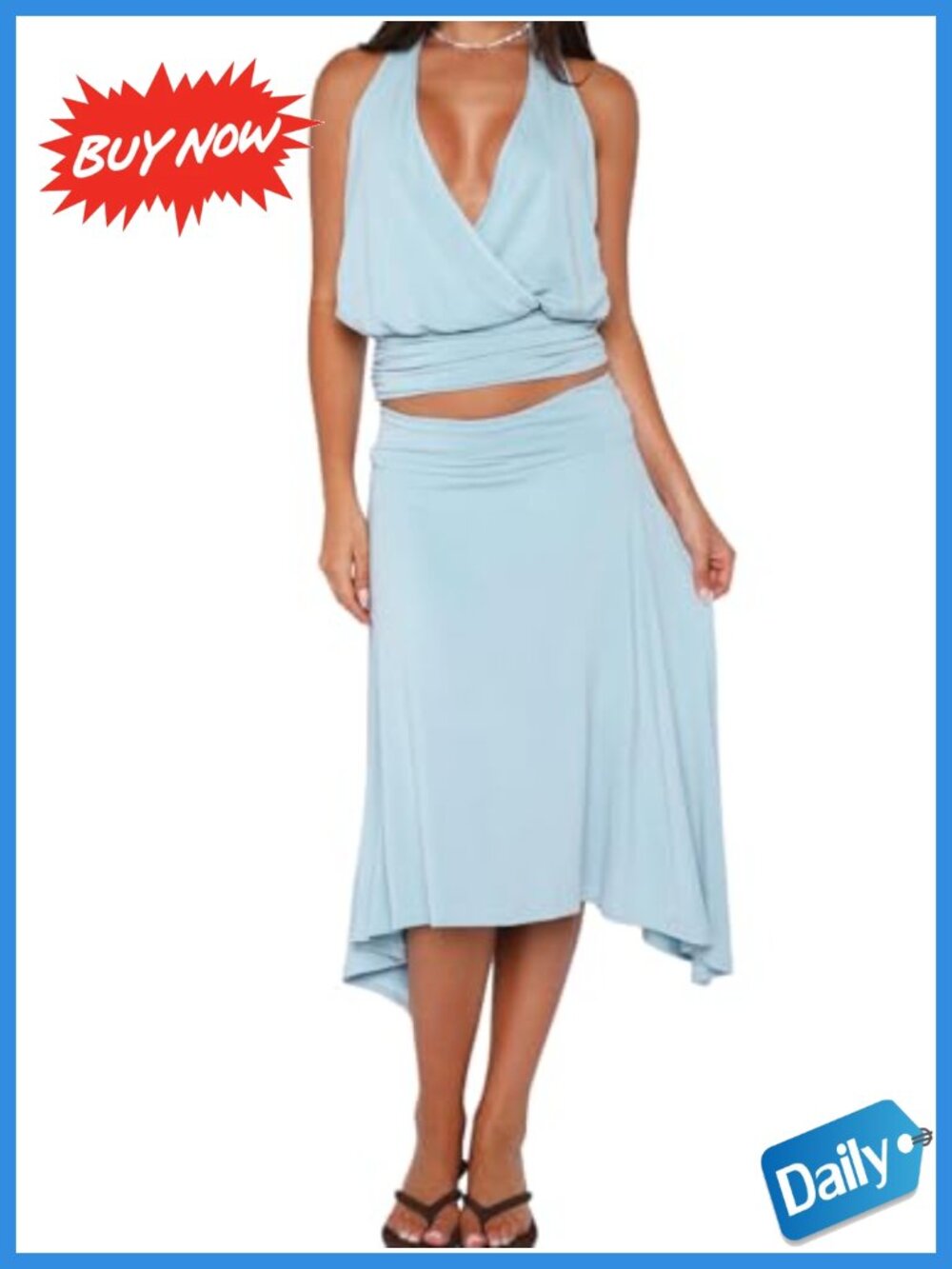 Women's 2 Piece Halter Top and Asymmetrical Midi Skirt Set Vacation Beach Outfit
